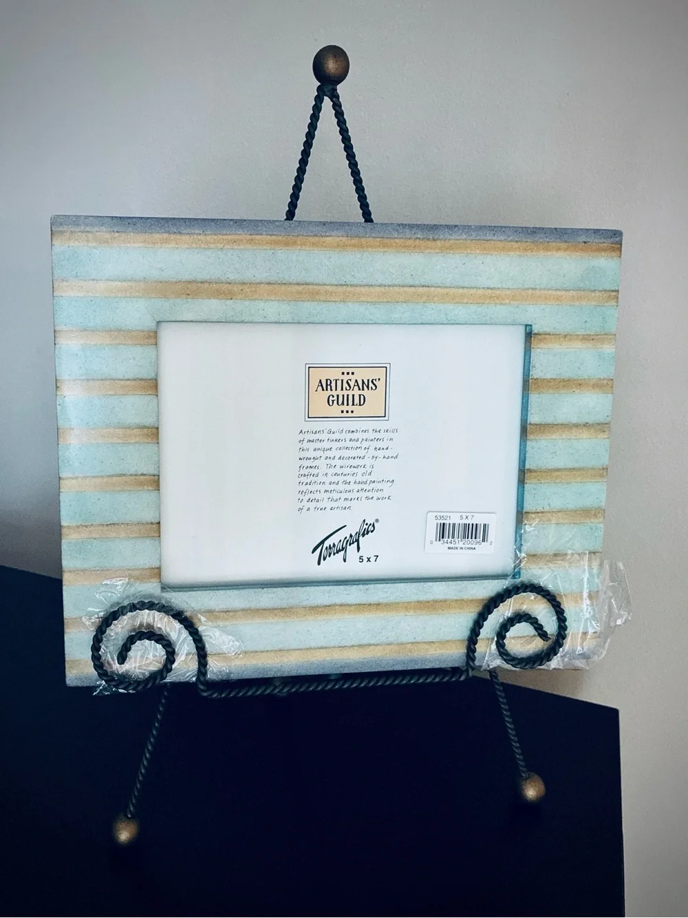 NWT Terragrafics® Artisans Guild French Wire Easel w/Frame, Green, Gold, 1997
